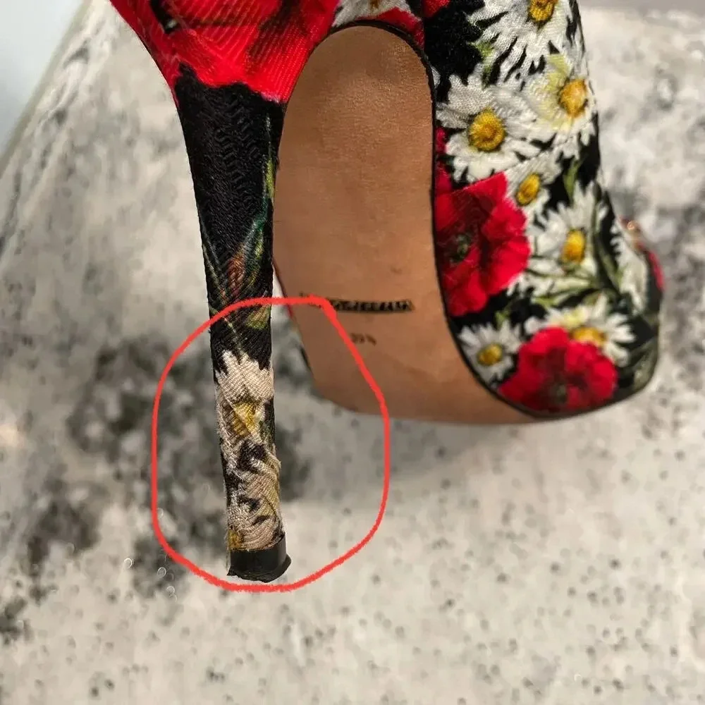 Dolce & Gabbana Pumps Floral Print Crystal Flower High Stiletto Heel Size 39.5
